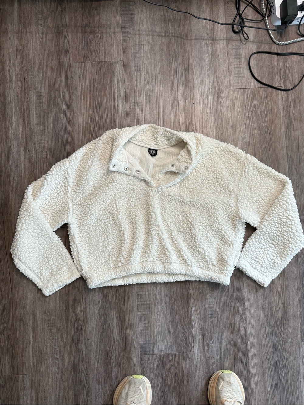 PacSun Cream Sherpa Snap-Front Cropped Jacket